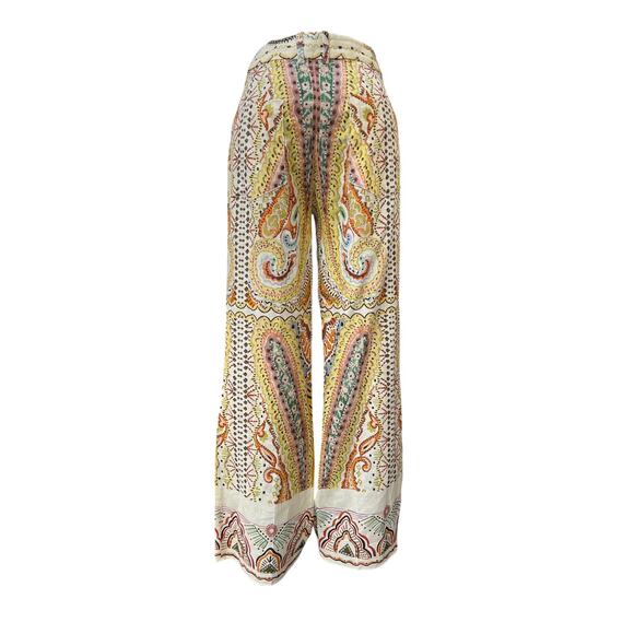 Zara Printed Linen Blend Set Blazer Flare Leg Pants Women's Small Multicolor - Picture 4 of 10